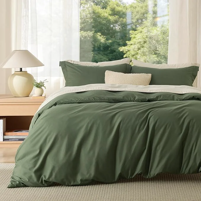 Certified Bedsure Duvet Cover Oversized King Size – Soft Double Brushed Bedding Set for Kids amp Adults Zipper Closure 3 Pieces Includes 1 Duvet Cover 120 quot x98 quot amp 2 Pillow Shams NO Comforter Olive Green Expertly Made