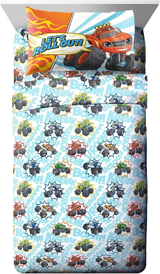 Outstanding Jay Franco Kids Sheet Set with Fitted Flat Sheets amp Pillow Cover – Ultra-Soft Bedding with Pillowcase for Room Decor Multi – Blaze 3 Piece Twin Premium Material
