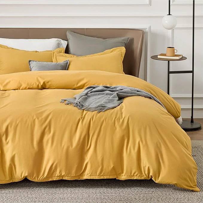 Exclusive Bedsure Duvet Cover Full Size – Soft Double Brushed Bedding Set for Kids amp Adults Zipper Closure 3 Pieces Includes 1 Duvet Cover 80 quot x90 quot amp 2 Pillow Shams NO Comforter Golden Yellow Artisan