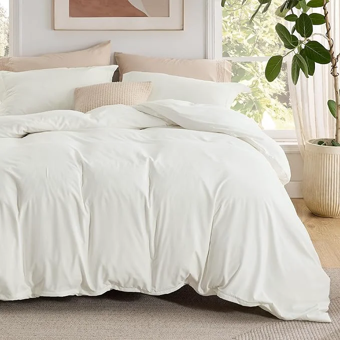 Clean Bedsure Duvet Cover with Fitted Sheet King – Deep Pocket Hotel Luxury Soft Double Brushed Bedding Set with Zipper Closure 1 Duvet Cover 1 Fitted Sheet 2 Pillow Shams NO Comforter Cream White Lightweight