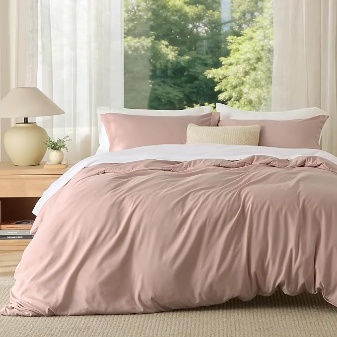 Smooth Bedsure Duvet Cover Queen Size – Soft Double Brushed Bedding Set for Kids amp Adults Zipper Closure 3 Pieces Includes 1 Duvet Cover 90 quot x90 quot amp 2 Pillow Shams NO Comforter Dusty Rose Convenient