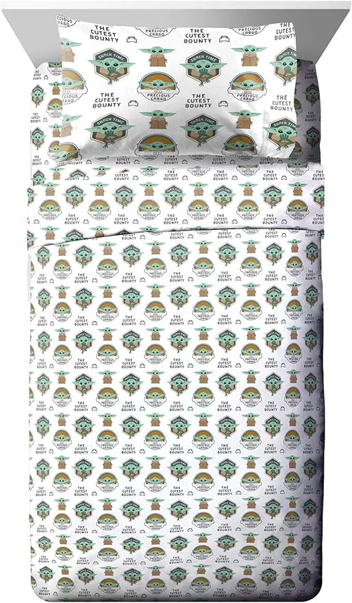 Fine Crafted Jay Franco Kids Sheet Cartoon Set with Fitted Flat Sheets amp Pillow Cover – Ultra-Soft Bedding with Pillowcase for Room Decor White – Mandalorian 3 Piece Twin Sophisticated
