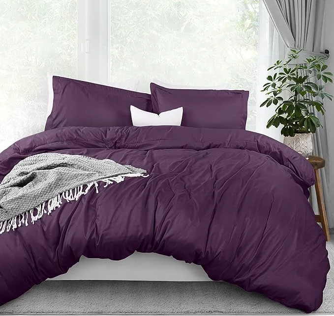 Minimalist Utopia Bedding Duvet Cover Queen Size – 3 Piece with Zipper Closure – 1 Comforter Cover 90X90 Inches amp 2 Pillow Shams 20X26 Inches Purple Comforter Not Included Elegant