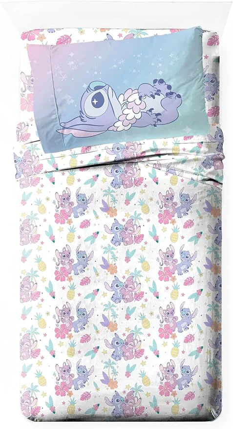 Certified Jay Franco Kids Sheet Cartoon Set with Fitted Flat Sheets amp Pillow Cover – Ultra-Soft Bedding with Pillowcase for Room Decor White – Lilo amp Stitch 01 3 Piece Twin Consistent