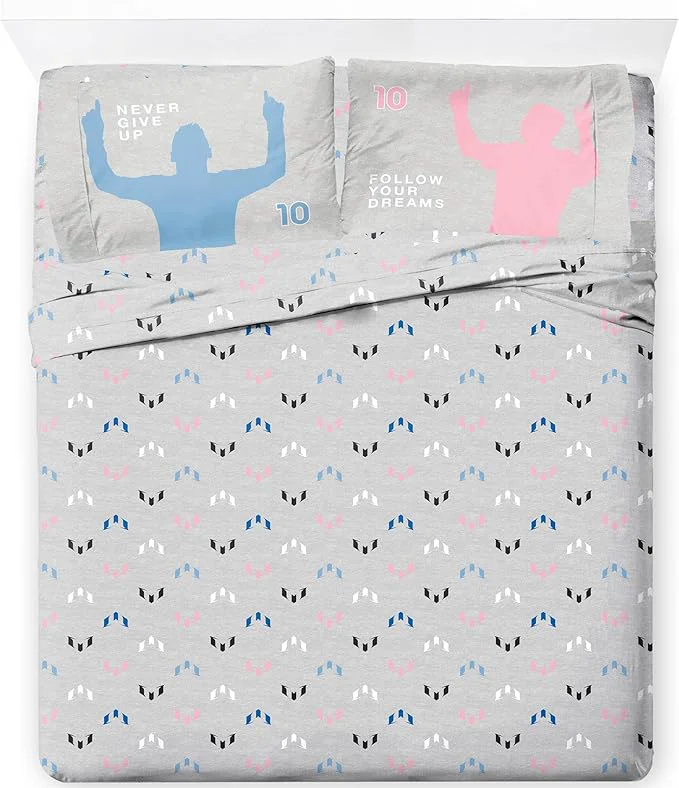 Fashionable Jay Franco Kids Sheet Set with Fitted Flat Sheets amp Pillow Cover – Ultra-Soft Bedding with Pillowcase for Room Decor Grey – Messi 4 Piece Queen Excellent