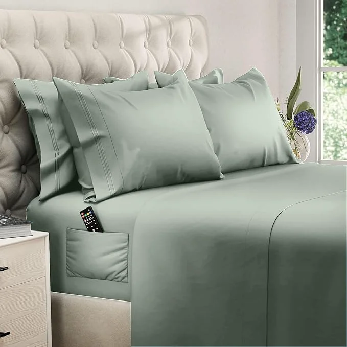 Traditional DREAMCARE Full Size Sheets Set – 6 Pcs Deep Pocket Cooling Bed Sheets – Soft Long Lasting Brushed Microfiber with Side Pocket Sage Green Full Classic