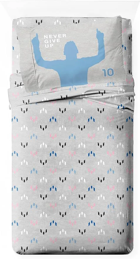 World-Class Jay Franco Kids Sheet Set with Fitted Flat Sheets amp Pillow Cover – Ultra-Soft Bedding with Pillowcase for Room Decor Grey – Messi 3 Piece Twin Organic