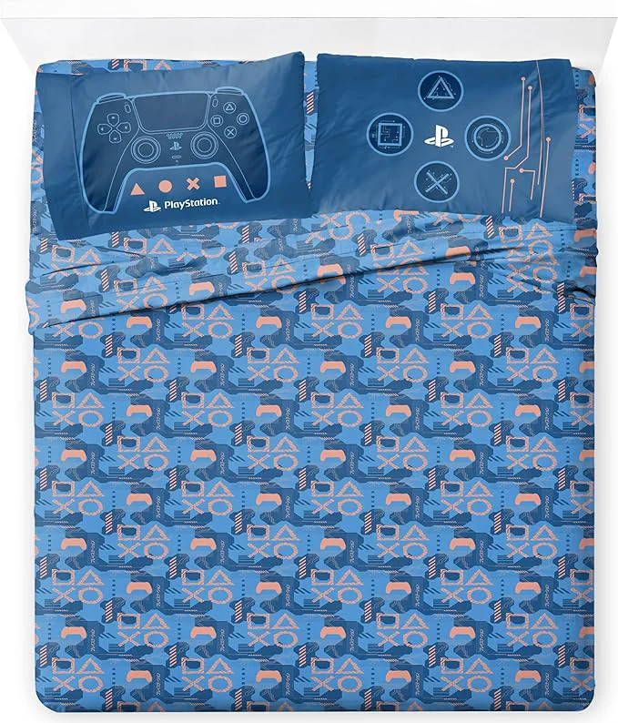 Quality Jay Franco Kids Sheet Cartoon Set with Fitted Flat Sheets amp Pillow Cover – Ultra-Soft Bedding with Pillowcase for Room Decor Blue – PlayStation 4 Piece Full Traditional