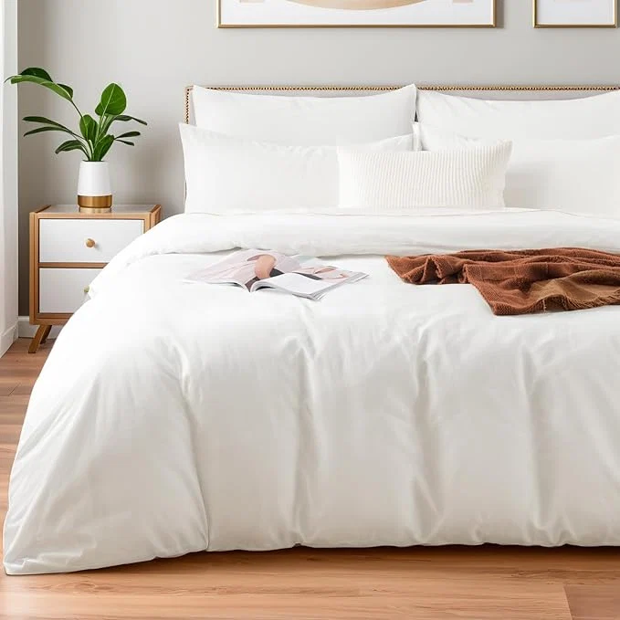 Quality NEXHOME PRO Duvet Cover Set Super King 108 quot x98 quot Linen Look Textured Cream White Organic Natural Washed Cotton Duvet Cover 3 Pieces Bedding Set with Zipper Closure Breathable No Comforter Elegant