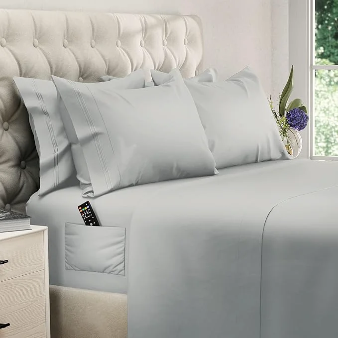 Superior DREAMCARE Queen Sheet Set – 6 pcs Cooling Bed Sheets – up to 15 Deep Sheets Queen Size Bed Set – 2500 Supreme Collection – Extra Soft Brushed Microfiber Hotel Luxury with Side Pocket – L Gray Professional