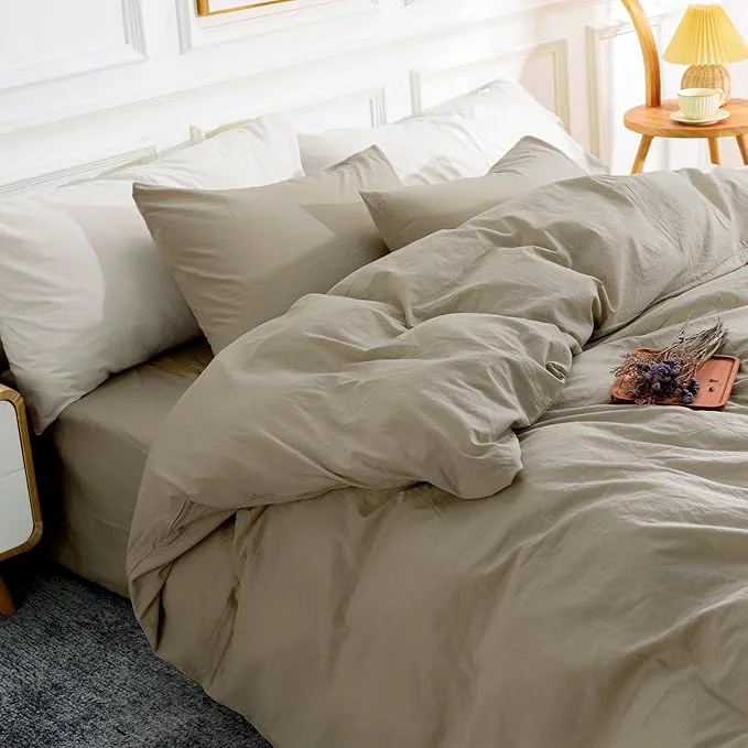 Genuine NEXHOME PRO Duvet Cover Set Oversized Queen 92 quot x98 quot Linen Feel Textured Organic Natural Washed Cotton Duvet Cover 3 Pieces Bedding Set with Zipper Closure Breathable Soft No Comforter Fine