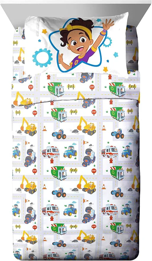 Professional Jay Franco Kids Sheet Cartoon Set with Fitted Flat Sheets amp Pillow Cover – Ultra-Soft Bedding with Pillowcase for Room Decor White – Blippi 3 Piece Twin Original Design