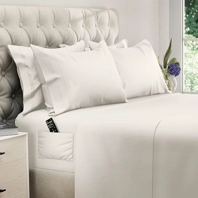 DREAMCARE Sheets Full Size Bed – Cooling Bed Sheets – 6pcs Set – Full Sheet Set – Full Size Sheets – Full Size Sheet Sets Soft amp Long Lasting Fine Brushed Polyester with Side Pocket – Ivory Comfortable