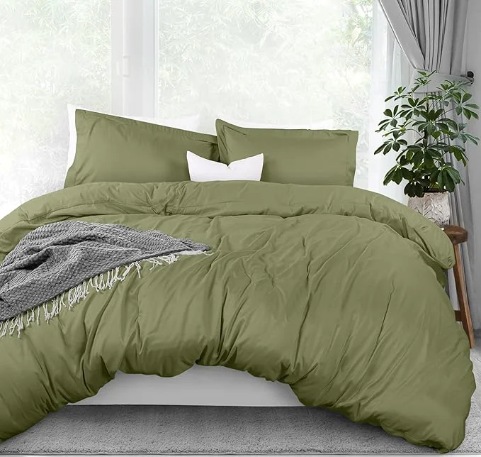 Unique Utopia Bedding Duvet Cover Queen Size – 3 Piece with Zipper Closure – 1 Comforter Cover 90X90 Inches amp 2 Pillow Shams 20X26 Inches Olive Comforter Not Included Minimalist