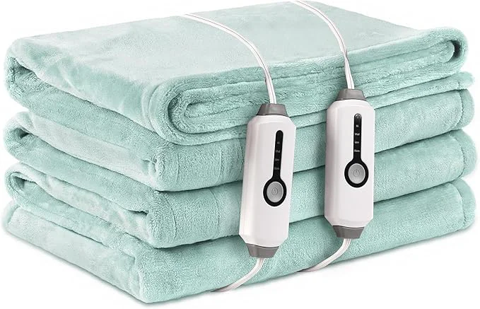 Enhanced Electric Heated Blanket Queen Size 84 quot x90 quot with Dual Control Breathable amp Luxurious Flannel with 4 Heating Levels amp 10 Hours Auto-Off Fast Heating Machine Washable for Bedding-Light Green Advanced