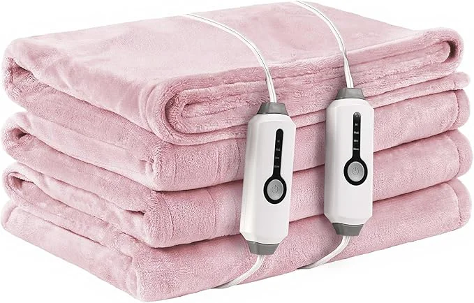 Trendy Electric Heated Blanket Queen Size 84 quot x90 quot with Dual Control Breathable amp Luxurious Flannel with 4 Heating Levels amp 10 Hours Auto-Off Fast Heating Machine Washable for Bedding -Light Pink Quality