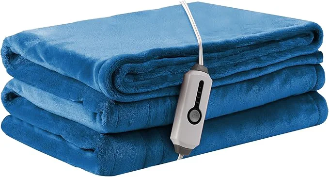 Enhanced Electric Heated Blanket Throw Size 50 quot ×60 quot Breathable amp Luxurious Flannel Soft Warm Gift with Over-Heat Protection 4 Heating Levels amp 3 H Auto Shut Off Machine Washable Lake Blue Convenient