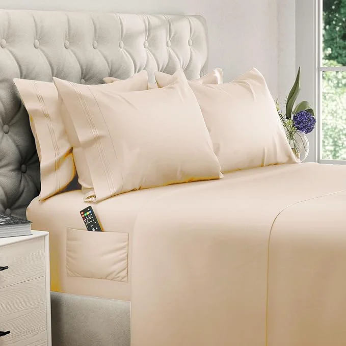 Trendy DREAMCARE King Size Sheets Set – 6 pcs Cooling Bed Sheets – up to 15 Deep Pocket King Sheet Set – 2500 Supreme Collection – Extra Soft Brushed Microfiber Hotel Luxury with Side Pocket Wheat Smooth