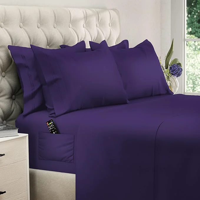 Traditional DREAMCARE King Size Sheets Set – 6 pcs Cooling Bed Sheets – up to 15 Deep Pocket King Sheet Set – 2500 Supreme Collection – Extra Soft Brushed Microfiber Hotel Luxury with Side Pocket – Purple Reusable