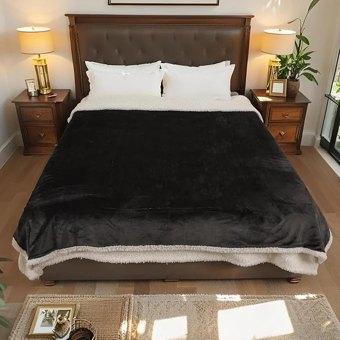 Clean Electric Heated Blanket Twin Size 62 quot x 84 quot Dual-Sided Flannel Sherpa LCD Display 10 Heat Levels 1-12H Auto-Off ETL Machine Washable for Bed amp Couch Iron Gray Breathable