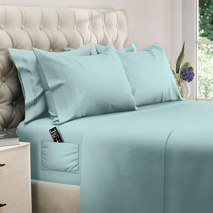 Smooth DREAMCARE Queen Sheet Set – 6 pcs Cooling Bed Sheets – up to 21 Deep Pocket Queen Sheets Set – 2500 Supreme Collection – Extra Soft Brushed Microfiber Hotel Luxury with Side Pocket – Spa Blue Professional