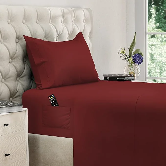 World-Class DREAMCARE Twin XL Sheet Sets – 3pcs Cooling Sheets – up to 21 Extra Deep Pocket Twin XL Sheets Set – Hotel Luxury Sheets amp Pillowcases – Superior Softness Fine Microfiber with Side Pocket –Brgdy Next-Generation