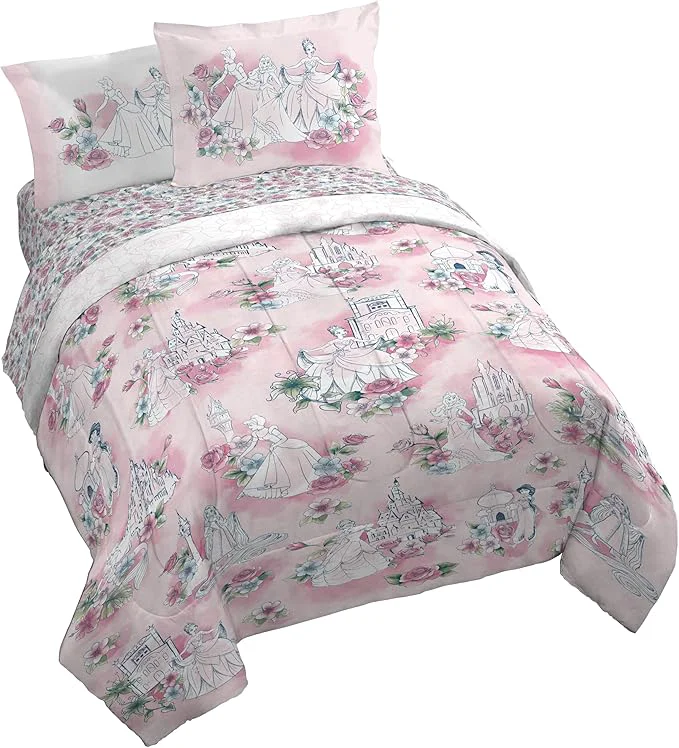 Detailed Jay Franco Kids Comforter Set Includes Sheets and Pillow Covers – Soft and Cozy Bed Set for Stylish Room Decor Pink – Disney Princess 7 Piece King Bedding Exclusive