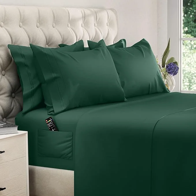Efficient DREAMCARE Queen Sheet Set – 6 pcs Cooling Bed Sheets – up to 21 Deep Pocket Queen Sheets Set – 2500 Supreme Collection – Extra Soft Brushed Microfiber Hotel Luxury with Side Pocket Emerald Green Long-Lasting