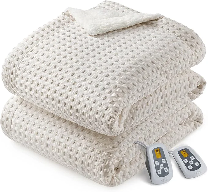 Easy-to-Use CAROMIO Heated Blanket Queen Size with LCD Dual Controller Waffle Weave Fast Heating Electric Blankets 10 Heat Levels amp 1-12H Time Settings ETL Machine Washable Beige 84 quot x 90 quot Outstanding