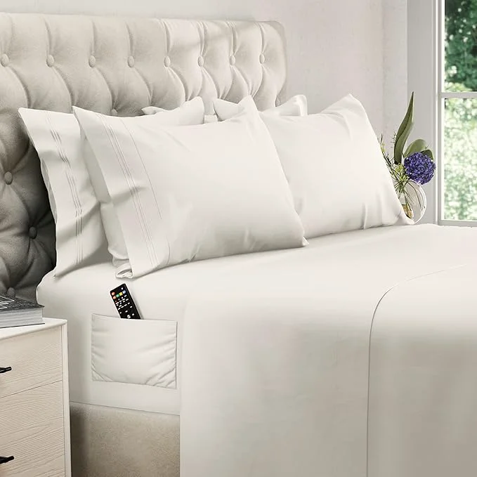 Sophisticated DREAMCARE King Size Sheets Set – 6 pcs Cooling Bed Sheets – up to 21 Deep Pocket King Sheet Set – 2500 Supreme Collection – Extra Soft Brushed Microfiber Hotel Luxury with Side Pocket – Ivory High-End