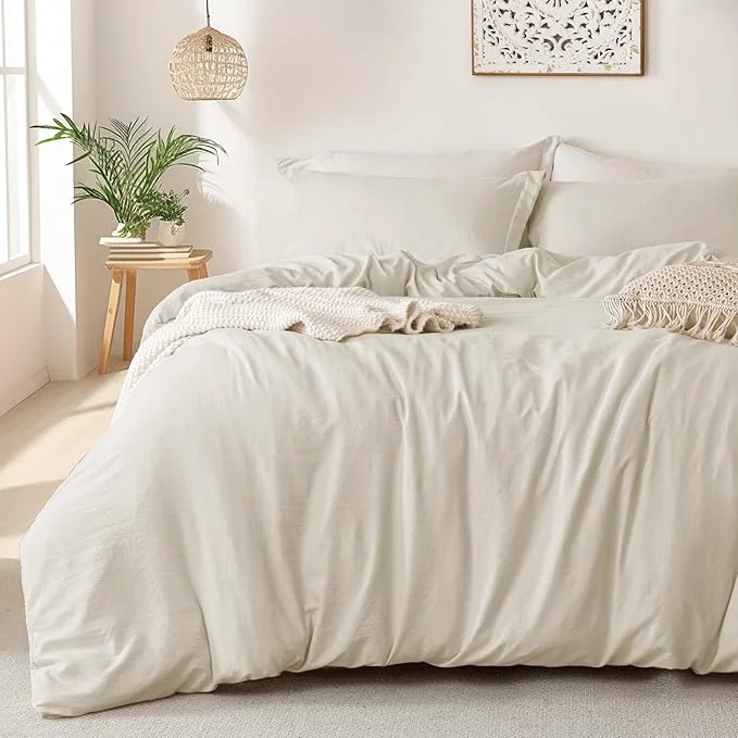 Selected MILDLY Super Soft Duvet Cover 2pcs – Washed Microfiber Beige Comforter Cover Set with Zipper Closure amp Corner Ties No Comforter Secure