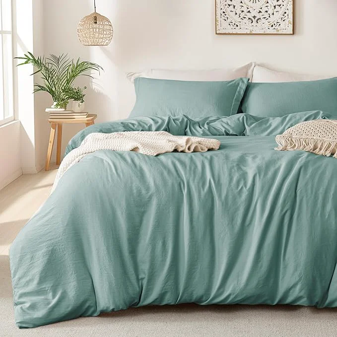 Dependable MILDLY Super Soft Duvet Cover 2pcs – Washed Microfiber Grayish Teal Comforter Cover Set with Zipper Closure amp Corner Ties No Comforter World-Class