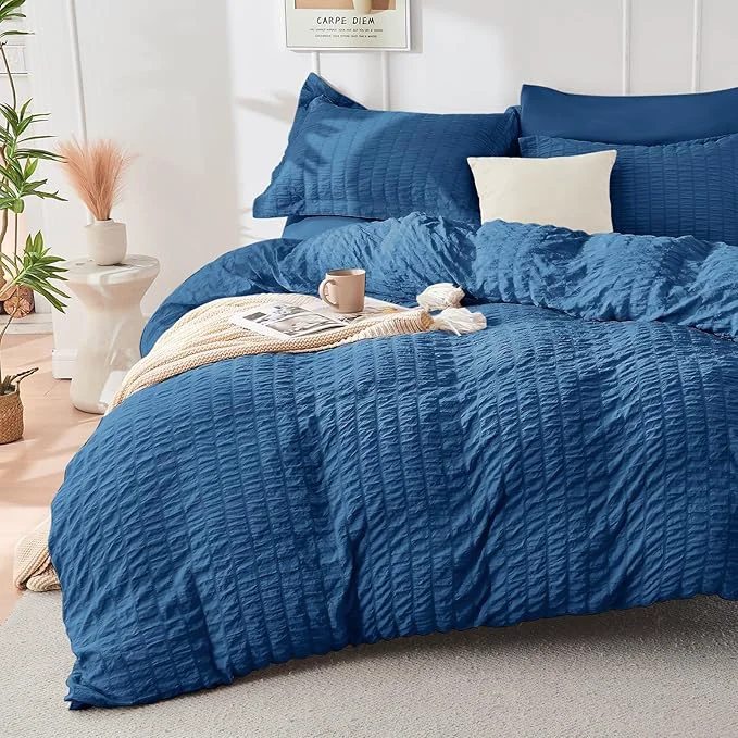 User-Friendly HYMOKEGE Teal Twin Size Duvet Cover Ultra Soft 2-Piece Seersucker Duvet Cover Set with Zipper Closure Soft Brushed Microfiber Bedding Set with 8 Corner Ties 68 quot x90 quot 1 Pillowshams Detailed