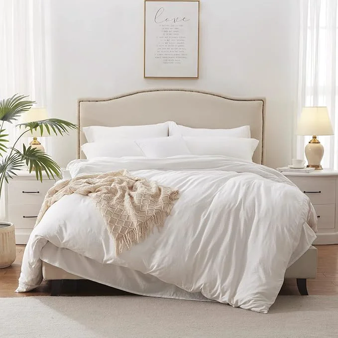 Next-Generation MILDLY Super Soft Duvet Cover – Washed Microfiber White Comforter Cover Set 3 Pieces with Zipper Closure amp Corner Ties No Comforter Sophisticated