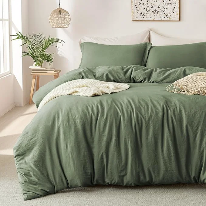 Genuine MILDLY Super Soft Duvet Cover – Washed Microfiber Olive Green Comforter Cover Set 3 Pieces with Zipper Closure amp Corner Ties No Comforter Classic