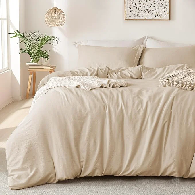 Sustainable MILDLY Super Soft Duvet Cover – Washed Microfiber Light Khaki Comforter Cover Set 3 Pieces with Zipper Closure amp Corner Ties No Comforter Organic