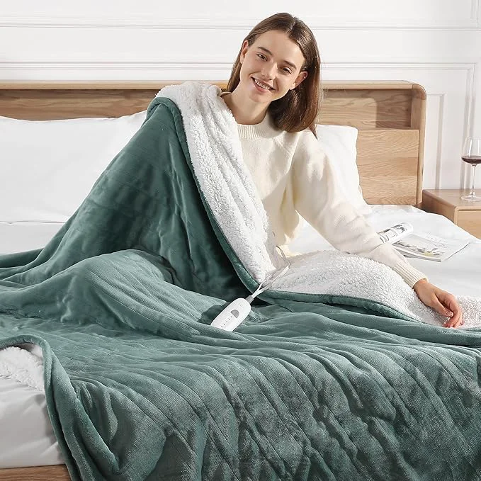Detailed Heating Blanket Queen Electric Blanket 84 39 39 X90 39 39 Ultra Soft Silky Flannel and Fluffy Sherpa Heating Blanket with 5 Heat Levels amp 10 Hrs Timer ETL amp Overheat Protection Gifts for Grandma Specialty