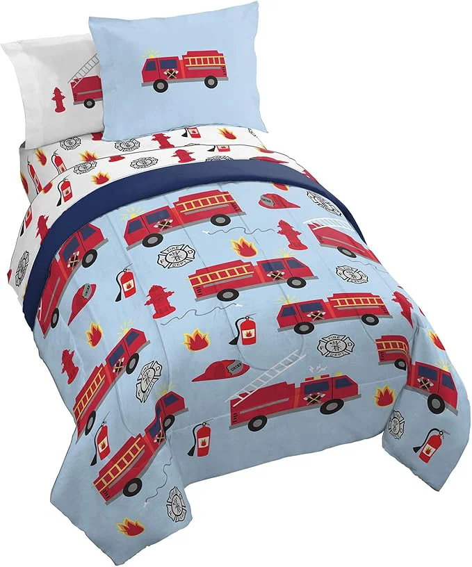 Elegant Jay Franco Trend Collector Go Fire Truck Go 5 Piece Twin Bed Set – Includes Comforter amp Sheet Set – Super Soft Fade Resistant Microfiber Bedding Classic