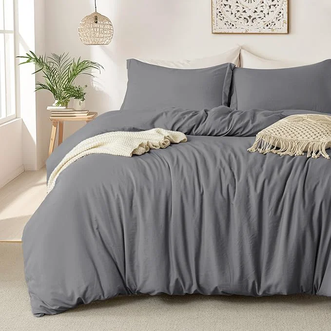 Classic MILDLY Super Soft Duvet Cover 2pcs – Washed Microfiber Dark Grey Comforter Cover Set with Zipper Closure amp Corner Ties No Comforter Sophisticated