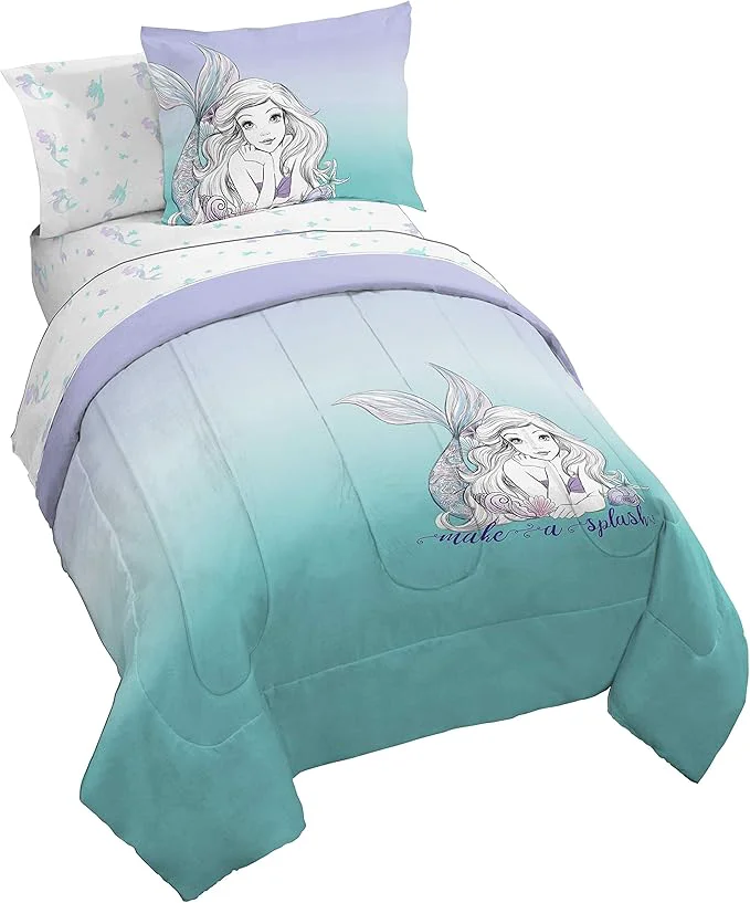 Quality Jay Franco Disney Little Mermaid 5 Piece Twin Bed Set – Teal Color Includes Comforter amp Sheet – Bedding Features Ariel Super Soft Fade Resistant Microfiber Efficient