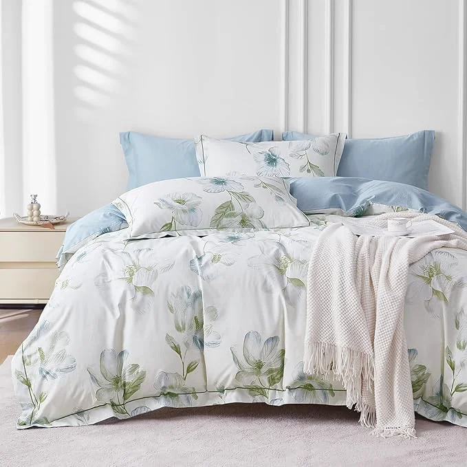 Superior OAITE Duvet Cover Set Twin Size Floral Pattern 500 Thread Count Ultra Soft Cotton Duvet Cover Sets 3-PC Breathable Duvet Cover with Zipper Closure amp Corner Ties Environmentally Friendly
