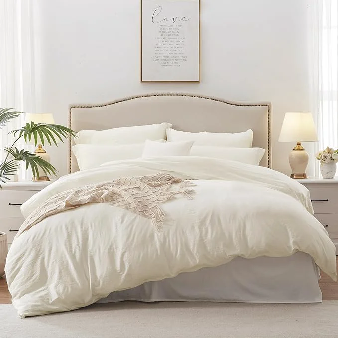 First-Class MILDLY Super Soft Duvet Cover – Washed Microfiber Off White Comforter Cover Set 3 Pieces with Zipper Closure amp Corner Ties Practical