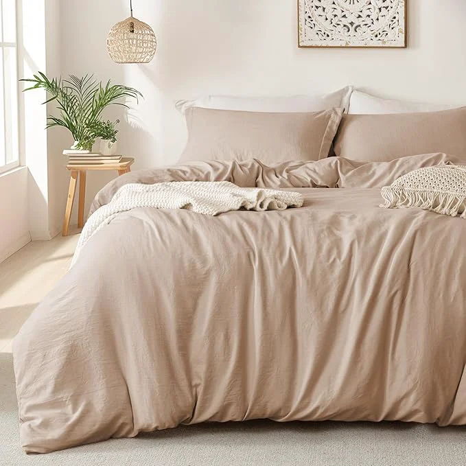 Effective MILDLY Super Soft Duvet Cover – Washed Microfiber Rugby Tan Comforter Cover Set 3 Pieces with Zipper Closure amp Corner Ties No Comforter High-Grade