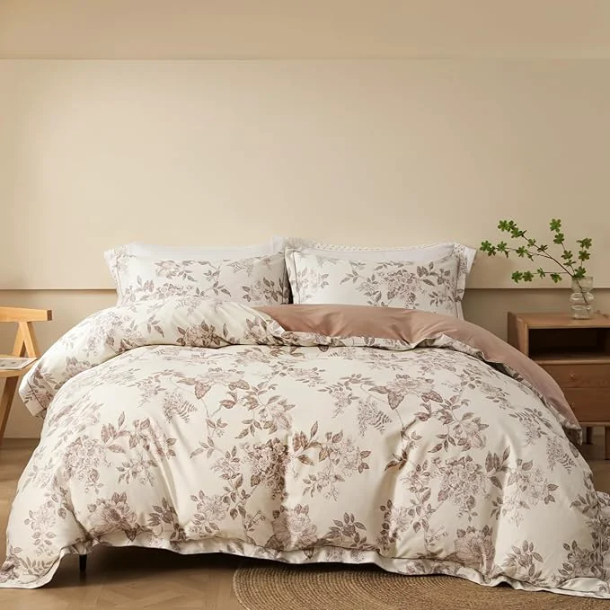 Verified Duvet Cover Set Twin Size Floral Pattern 600 Thread Count Ultra Soft Long Staple Cotton Duvet Cover Sets 3-PC Breathable Duvet Cover with Zipper Closure amp Corner Ties Certified