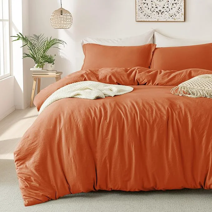 User-Friendly MILDLY Super Soft Duvet Cover – Washed Microfiber Rust Comforter Cover Set 3 Pieces with Zipper Closure amp Corner Ties No Comforter Effective