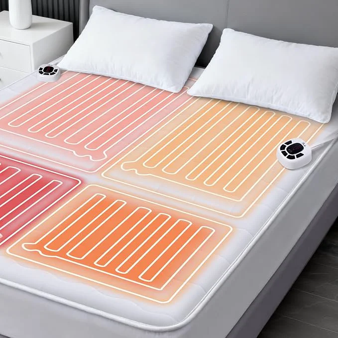 Expertly Made Queen Size Multi Zone Electric Heated Mattress Pad – Bed Warmer with Memory amp Preheat Functions 10 Heat Settings Dual Control for 1-12 Hours Auto Off Lighted Button Solid