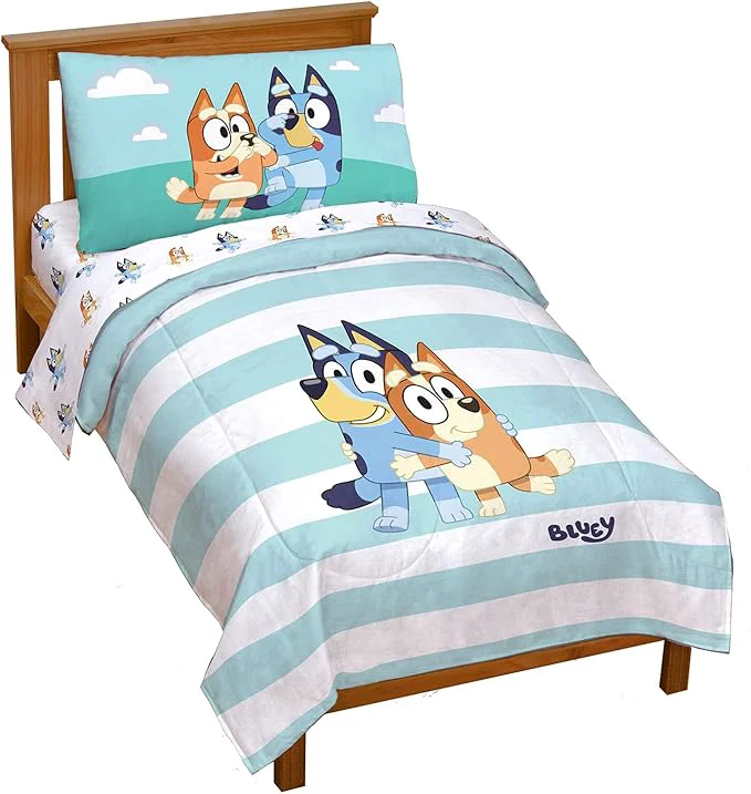 Safe Jay Franco Bluey amp Bingo 4 Piece Toddler Size Bed Set – Super Soft Microfiber Bed Set Includes Size Comforter amp Sheet Set Bluey Products Excellent