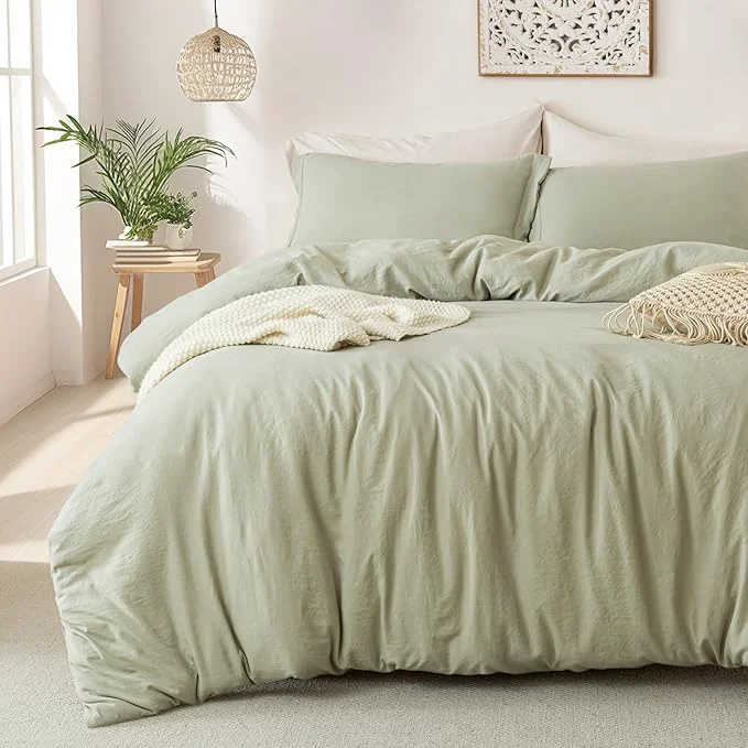 Pure MILDLY Super Soft Duvet Cover – Washed Microfiber October Mist Sage Comforter Cover Set 3 Pieces with Zipper Closure amp Corner Ties No Comforter Secure