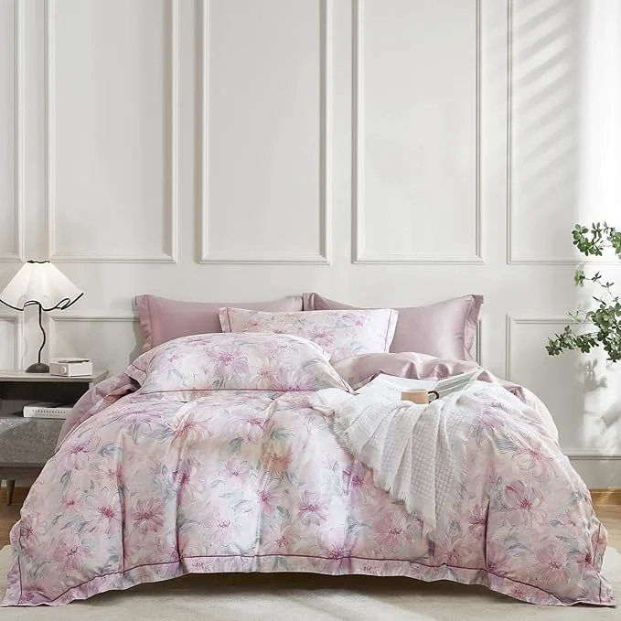 Convenient OAITE Duvet Cover Set King Size Floral Pattern 600 Thread Count Ultra Soft Long Staple Cotton Duvet Cover Sets 3-PC Breathable Duvet Cover with Zipper Closure amp Corner Ties Premium Material