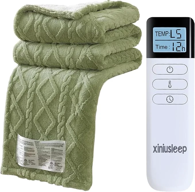 Certified Heated Blanket Electric Blanket 62 quot x84 quot Soft Taffeta Sherpa Electric Throw with 5 Heating Level amp 1-12 Hour Auto Off Heated Throw with Overheating Protection Machine Washable Sage Green High-Quality